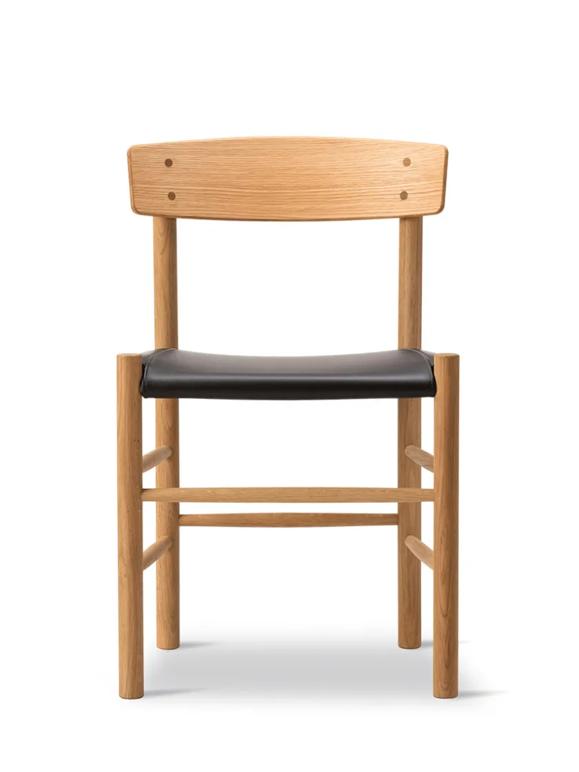 Fredericia Furniture J39 Folkestolen Sædepolstret, Sort Læder af Børge Mogensen> Spisebordsstole