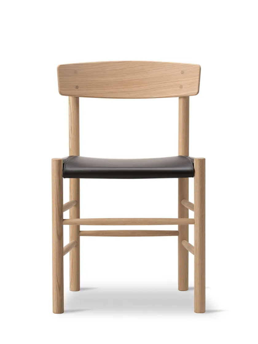 Fredericia Furniture J39 Folkestolen Sædepolstret, Sort Læder af Børge Mogensen> Spisebordsstole