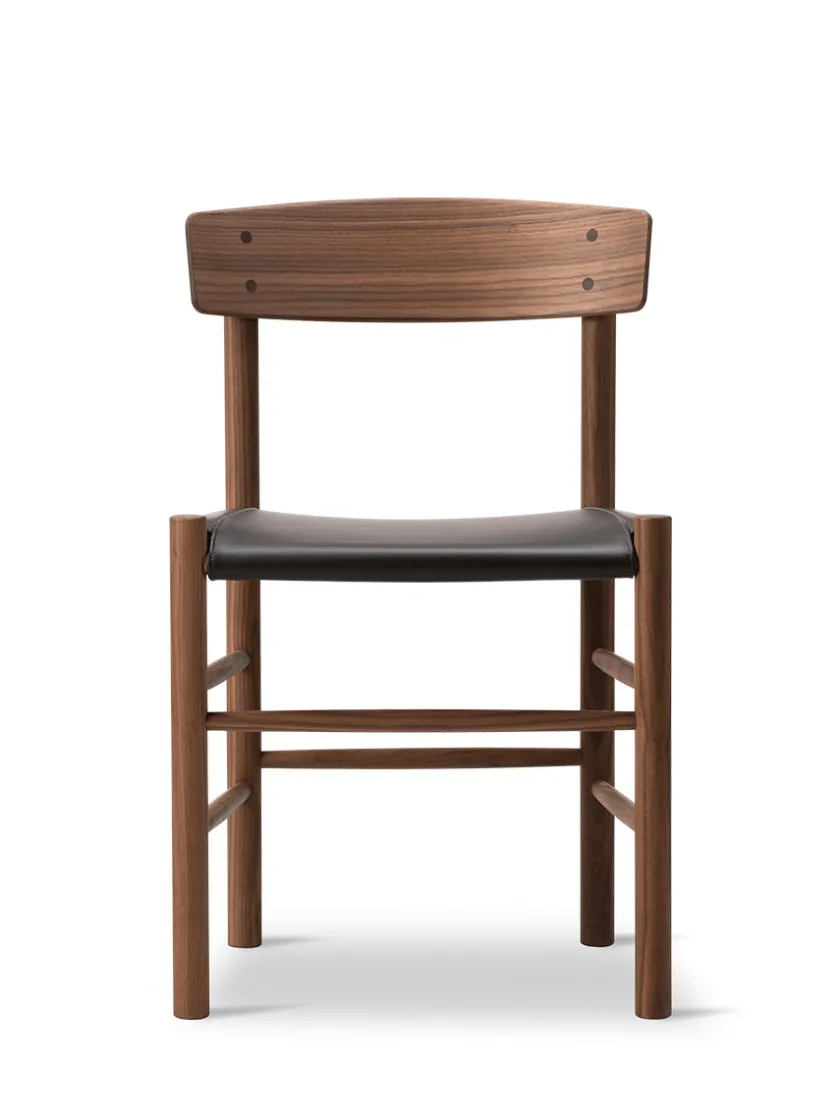 Fredericia Furniture J39 Folkestolen Sædepolstret, Sort Læder af Børge Mogensen> Spisebordsstole