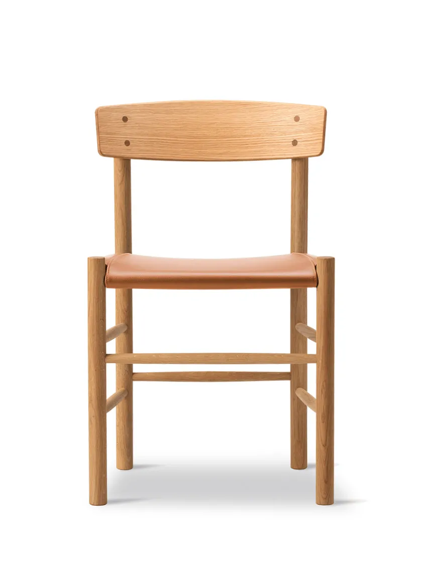 Fredericia Furniture J39 Folkestolen Sædepolstret, Sort Læder af Børge Mogensen> Spisebordsstole