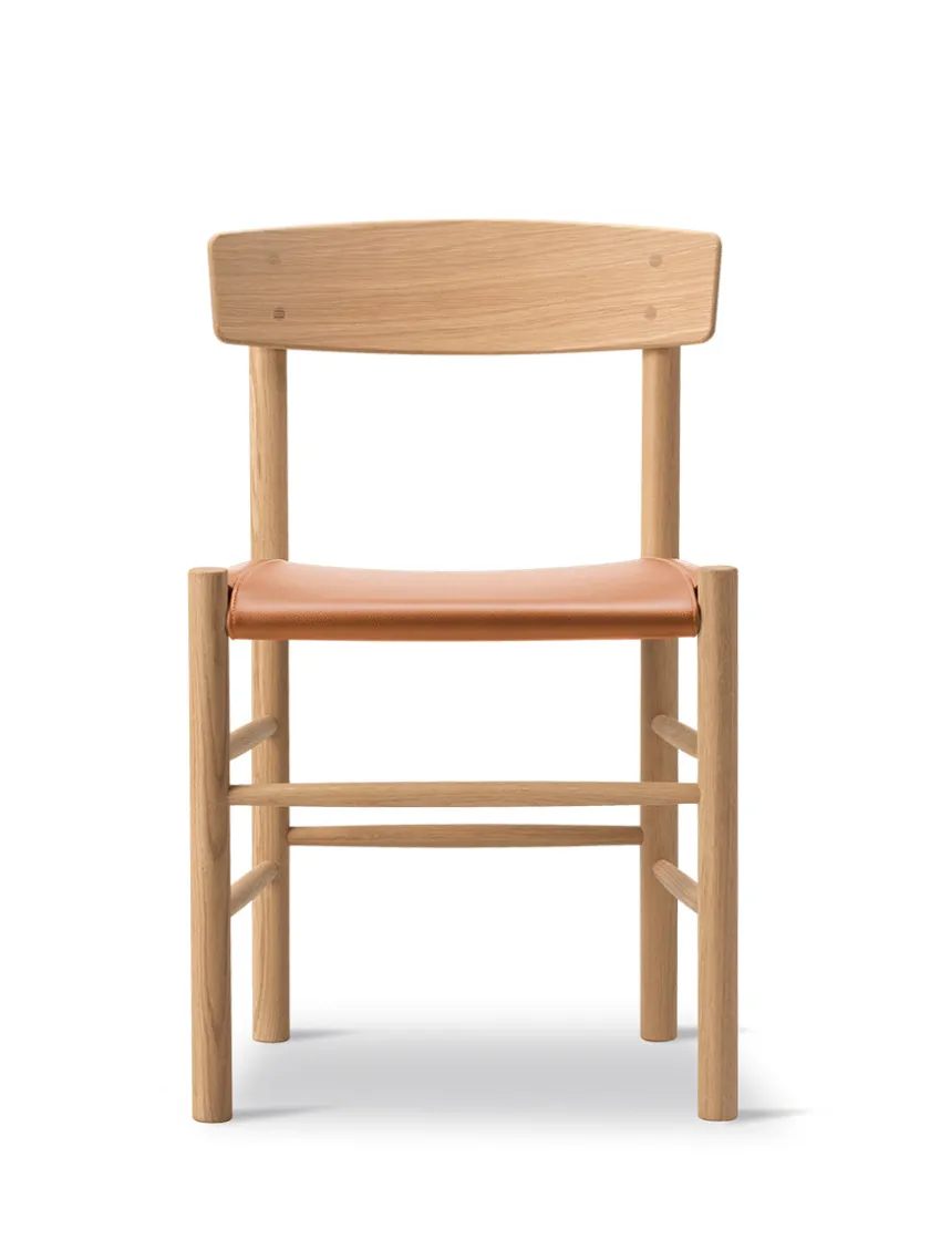Fredericia Furniture J39 Folkestolen Sædepolstret, Sort Læder af Børge Mogensen> Spisebordsstole