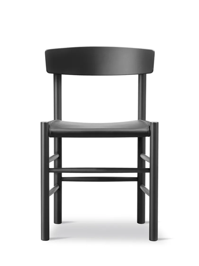 Fredericia Furniture J39 Folkestolen Sædepolstret, Sort Læder af Børge Mogensen> Spisebordsstole
