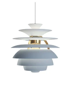 Louis Poulsen PH Snowball, dusty blue/brass af Poul Henningsen> Spots|Pendler