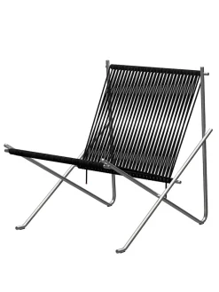 Fritz Hansen PK4 Loungestol i sort, stålstel af Poul Kjærholm> Loungestole|Lænestole