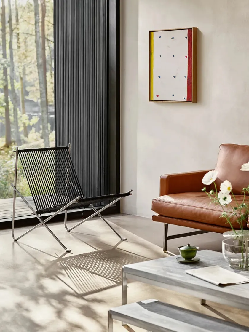 Fritz Hansen PK4 Loungestol i sort, stålstel af Poul Kjærholm> Loungestole|Lænestole