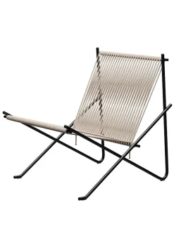 Fritz Hansen PK4 Loungestol i sort, stålstel af Poul Kjærholm><noscript><img width=