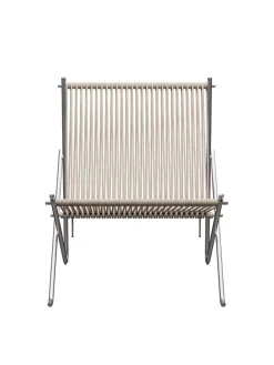 Fritz Hansen PK4 Loungestol i sort, stålstel af Poul Kjærholm><noscript><img width=