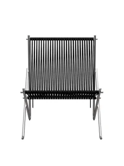 Fritz Hansen PK4 Loungestol i sort, stålstel af Poul Kjærholm><noscript><img width=