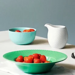 Lyngby Porcelæn Rhombe dyb tallerken, grøn Ø24,5 cm fra> Service
