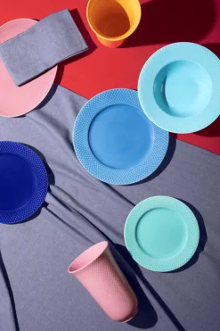 Lyngby Porcelæn Rhombe tallerken, mørk blå Ø23 cm fra> Service