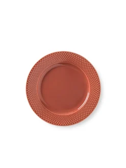 Lyngby Porcelæn Rhombe tallerken, terracotta Ø23 cm fra> Service