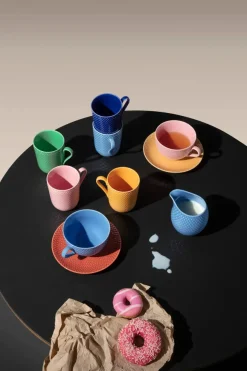 Lyngby Porcelæn Rhombe Tekop m. underkop blå/terracotta fra> Service