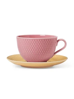 Lyngby Porcelæn Rhombe Tekop m. underkop rosa/sand fra> Service