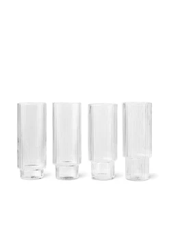 Ferm Living Ripple Long Drink Glasses Clear, sæt á 4 fra> Gaver Til Hende|Service