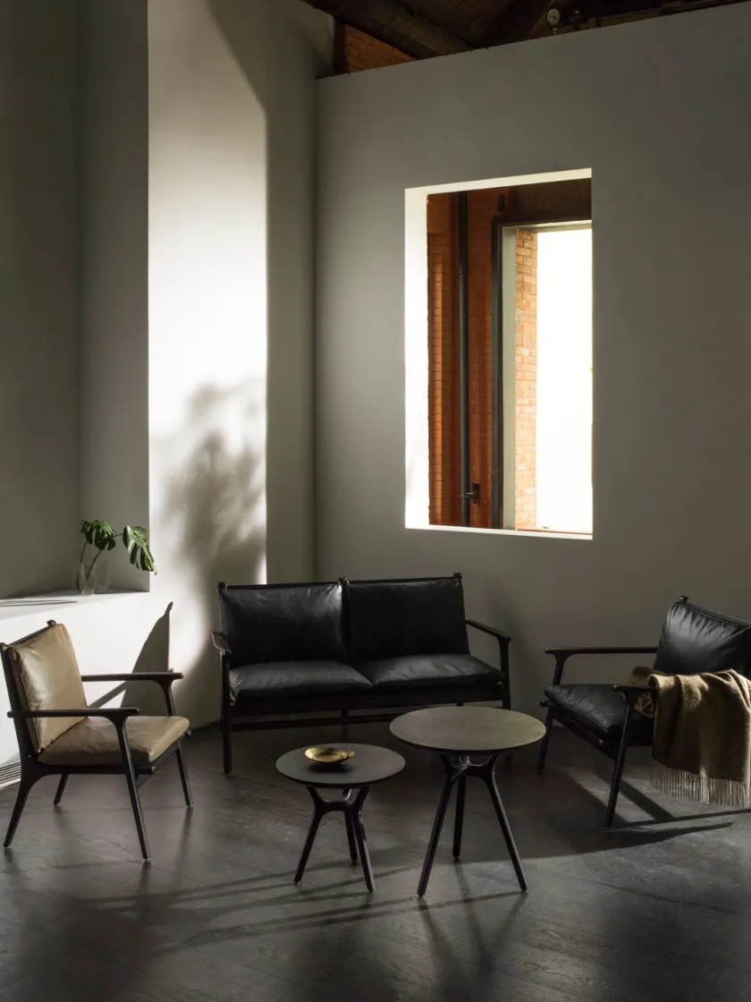 Stellar Works Rén Lounge sofa 2. pers natur eg, sort læder fra> Sofaer