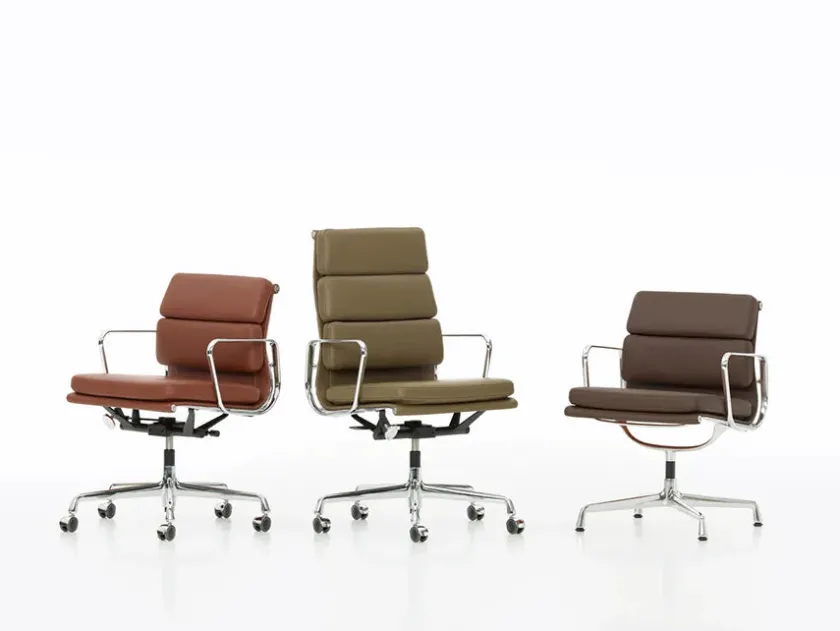Vitra Soft Pad Chair EA 217 Kontorstol, sort læder/krom stel fra> Kontorstole