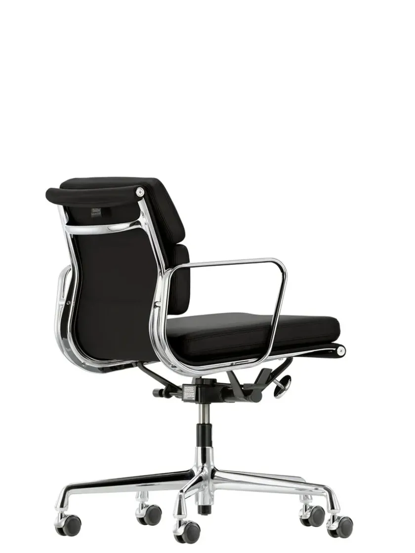 Vitra Soft Pad Chair EA 217 Kontorstol, sort læder/krom stel fra> Kontorstole