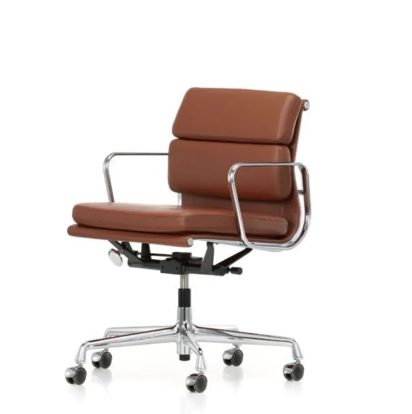 Vitra Soft Pad Chair EA 217 Kontorstol, sort læder/krom stel fra> Kontorstole