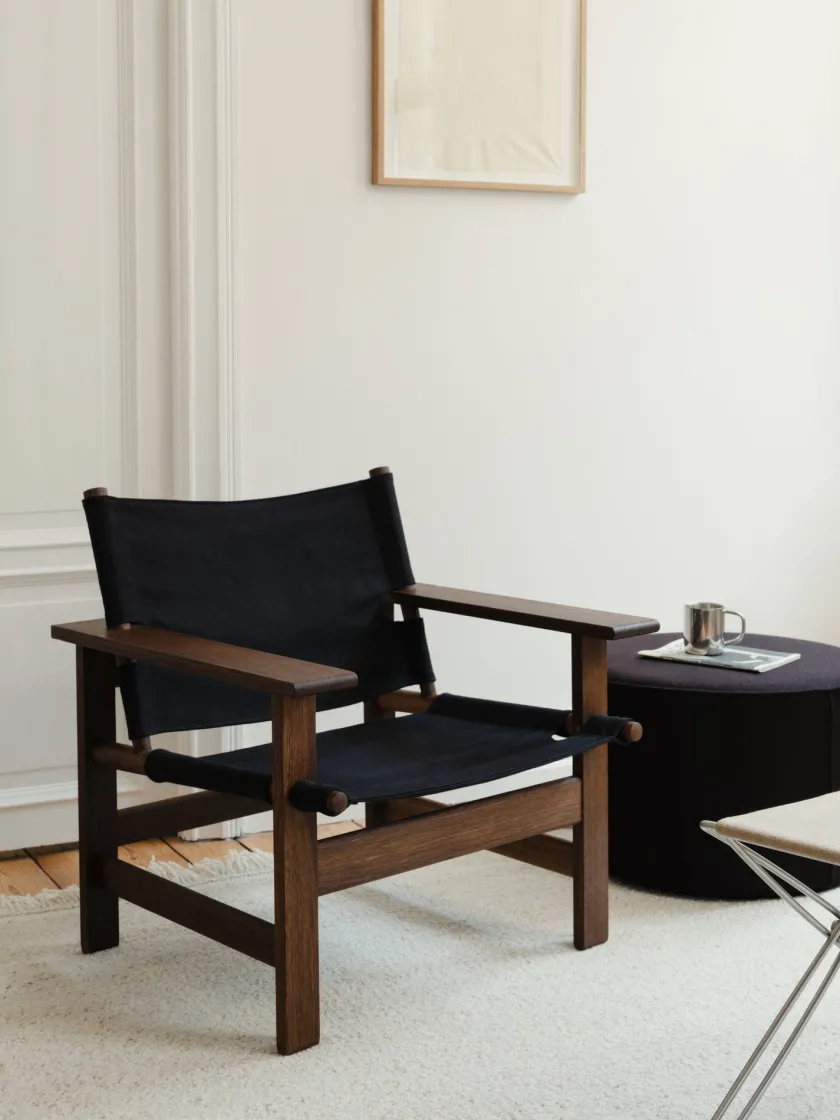 Fredericia Furniture The Canvas Chair, sortlakeret eg sort canvas af Børge Mogensen> Loungestole|Lænestole
