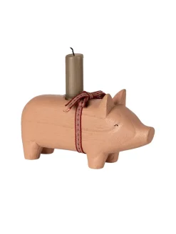Maileg Trælysestage, Gris - Medium - Rosa fra> Lysestager