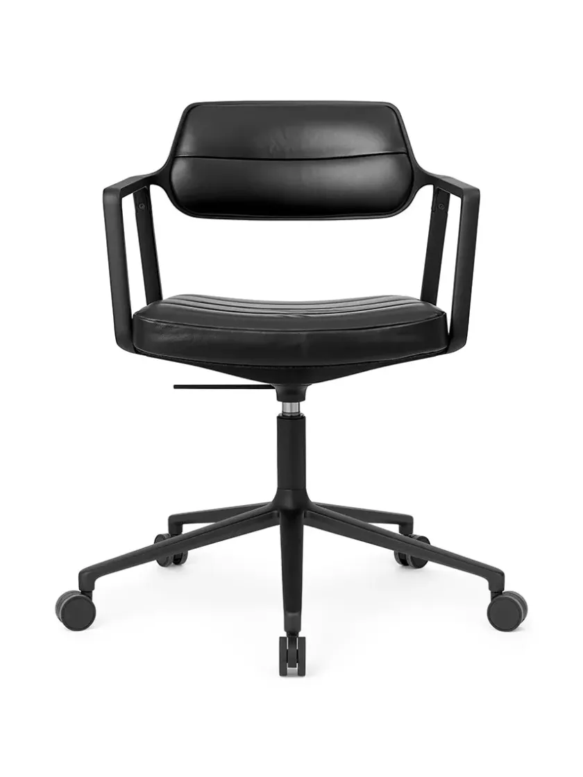 Vipp 453 Swivel+ Chair m/sort stel & hjul, sort læder fra> Kontorstole
