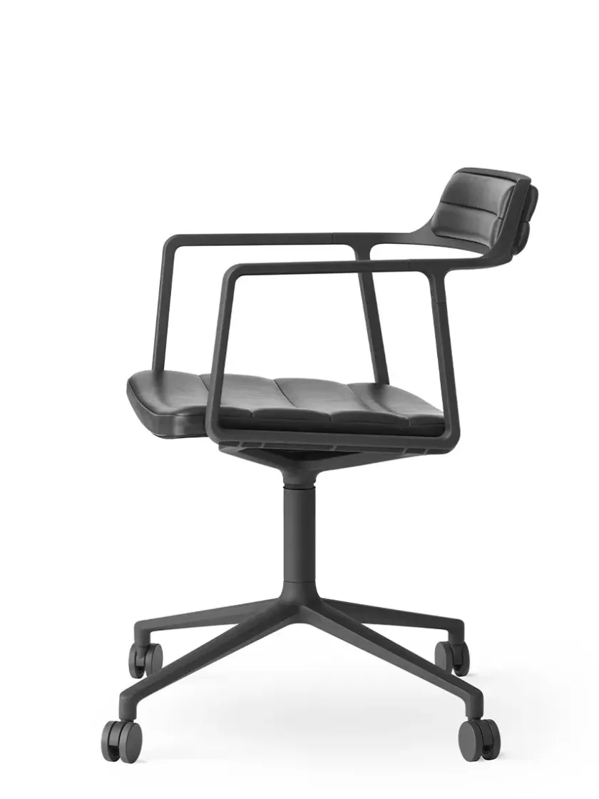 Vipp 452 Swivel Chair m/sort stel & hjul, sort læder fra> Kontorstole
