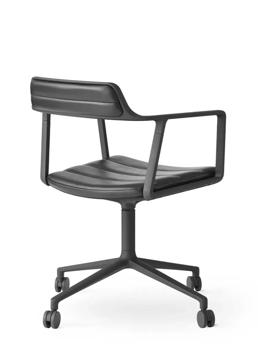 Vipp 452 Swivel Chair m/sort stel & hjul, sort læder fra> Kontorstole