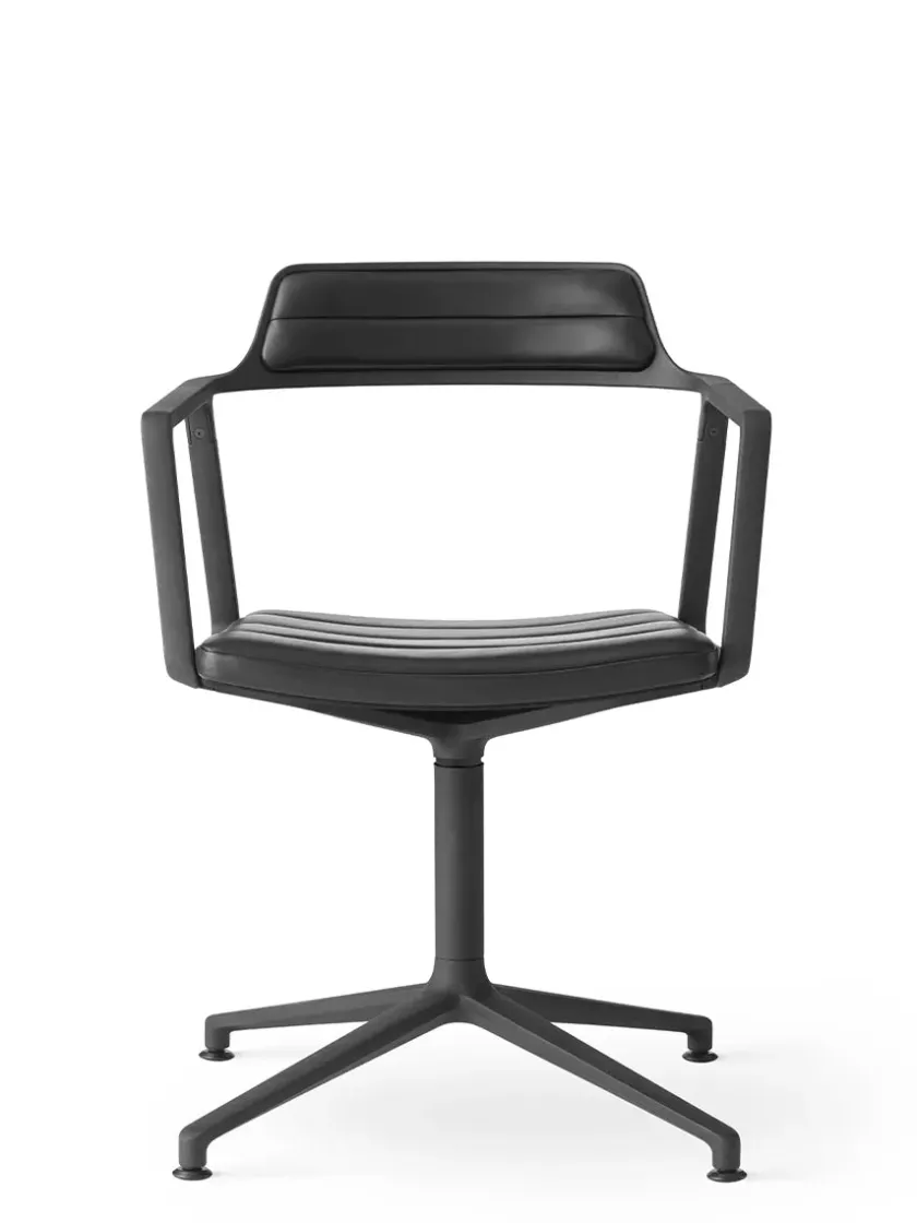 Vipp 452 Swivel Chair m/sort stel, sort læder fra> Spisebordsstole