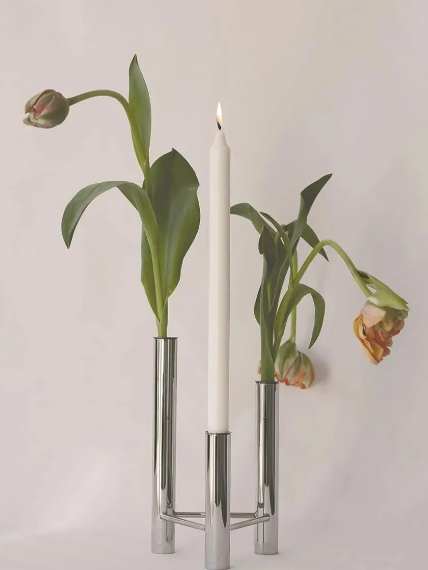 Kay Bojesen Denmark VISTA vase og lysestage, poleret stål fra Kay Bojesen> Lysestager|Vaser