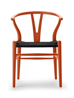 Carl Hansen & Søn Y-stol CH24 Soft Orange Red med sort flet af Hans J. Wegner> Spisebordsstole